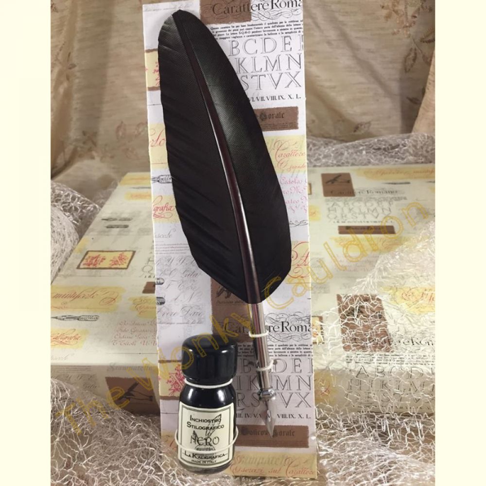 Brown Feather Quill with Black Ink