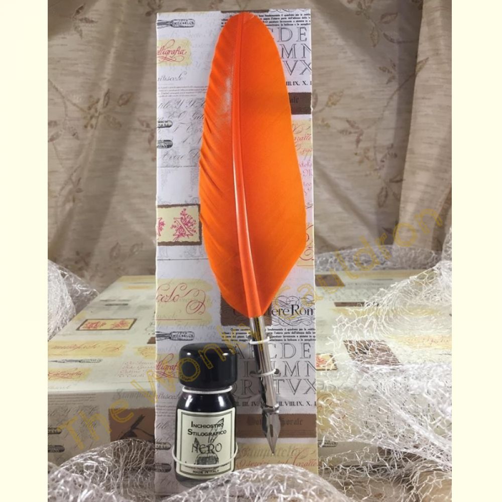 Orange Feather Quill with Black Ink