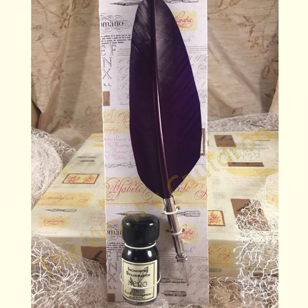 Purple Feather Quill with Black Ink